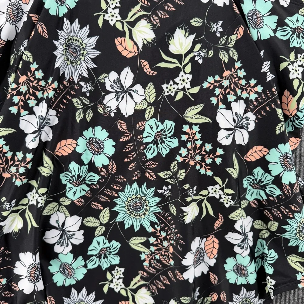 NWT Plus Size Floral Wrap‎ One Piece Swimsuit Ruffle Tummy Control 3X